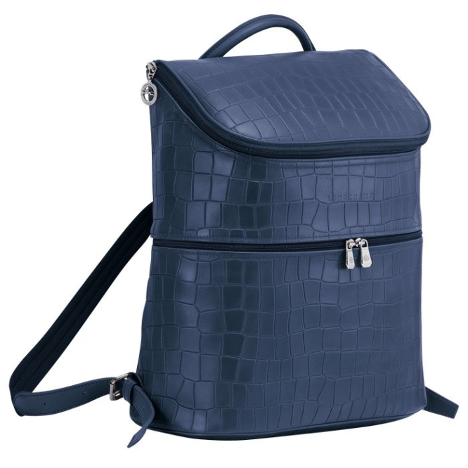 Men's Longchamp Croco Block Backpacks Navy | UAE-4685NL