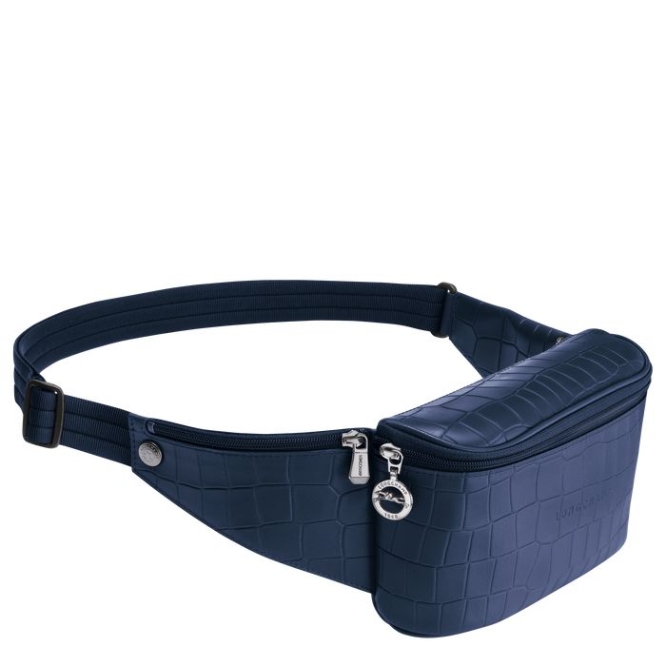 Men's Longchamp Croco Block Belt Bags Navy | UAE-8974TZ