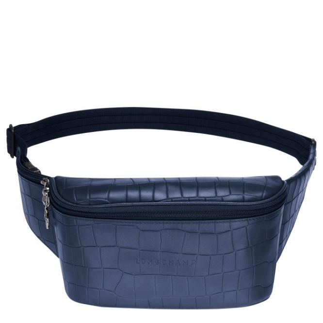 Men\'s Longchamp Croco Block Belt Bags Navy | UAE-8974TZ