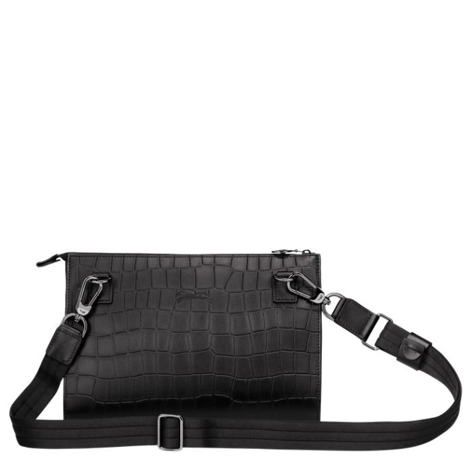 Men's Longchamp Croco Block Crossbody Bags Black | UAE-3625PS