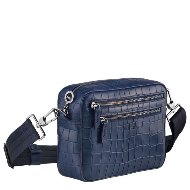 Men's Longchamp Croco Block Crossbody Bags Navy | UAE-8039RH