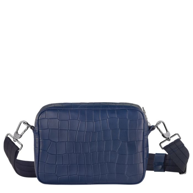 Men's Longchamp Croco Block Crossbody Bags Navy | UAE-8039RH