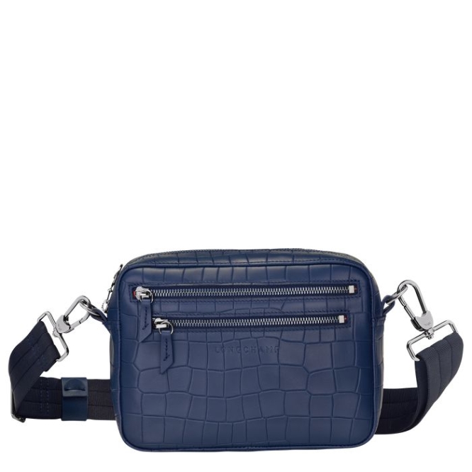 Men\'s Longchamp Croco Block Crossbody Bags Navy | UAE-8039RH