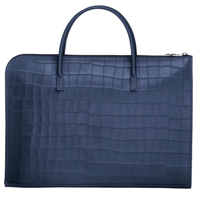 Men's Longchamp Croco Block S Document Holders Navy | UAE-3950UX