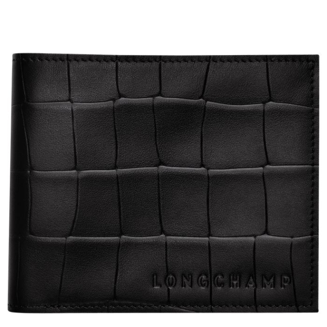 Men\'s Longchamp Croco Block Wallets Black | UAE-7260WU