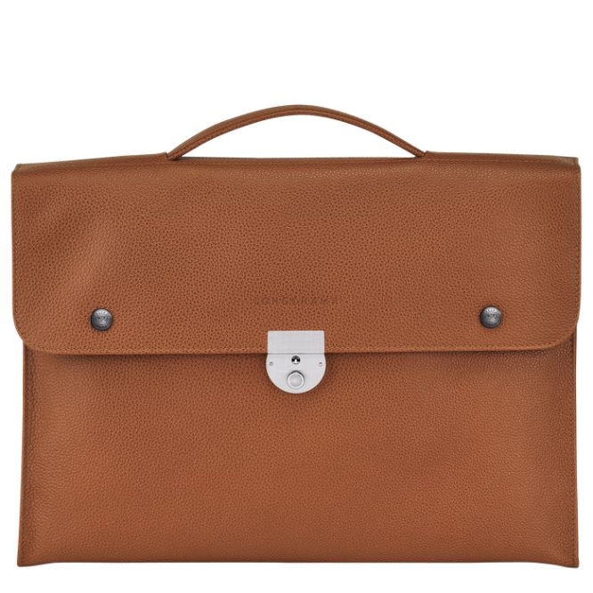 Men\'s Longchamp Le Foulonné S Document Holders Brown | UAE-4308WZ