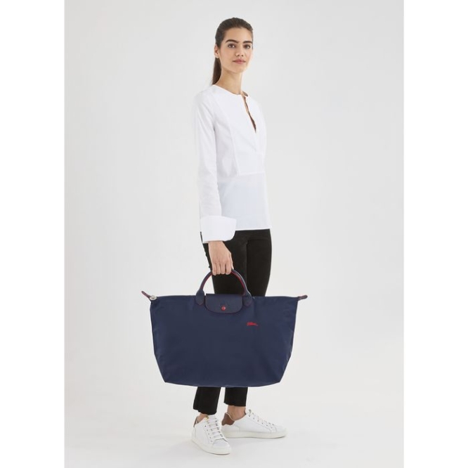 Men's Longchamp Le Pliage Club L Travel Bags Navy | UAE-3609PM