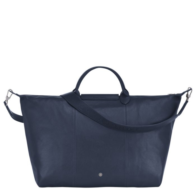 Men's Longchamp Le Pliage Cuir L Travel Bags Navy | UAE-8417KW