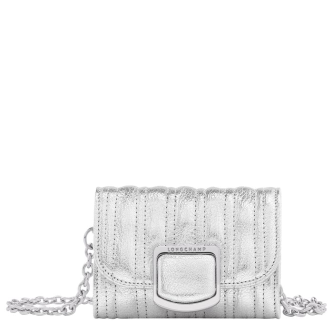 Women\'s Longchamp Brioche Métal Wallets On Chain Silver | UAE-0762GE