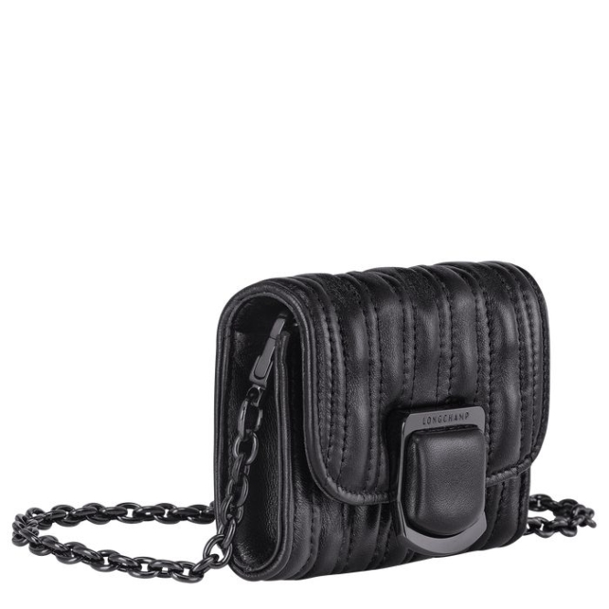 Women's Longchamp Brioche Wallets On Chain Black | UAE-6728PE