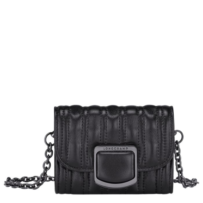 Women\'s Longchamp Brioche Wallets On Chain Black | UAE-6728PE