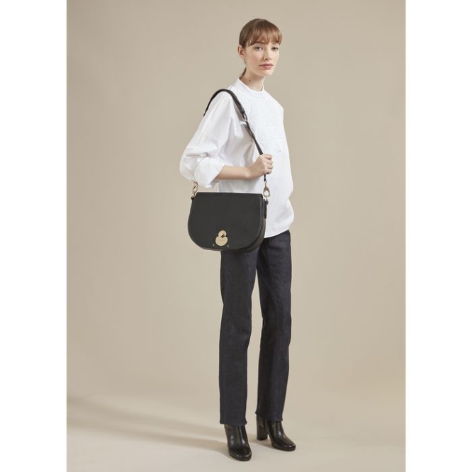 Women's Longchamp Cavalcade M Crossbody Bags Black | UAE-4390CW