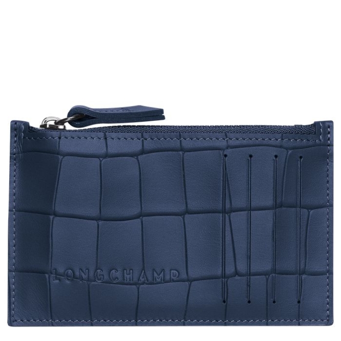 Women\'s Longchamp Croco Block Cardholders & Coin Purses Navy | UAE-0519EY