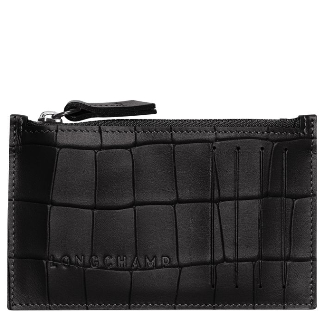 Women\'s Longchamp Croco Block Cardholders & Coin Purses Black | UAE-1253CI