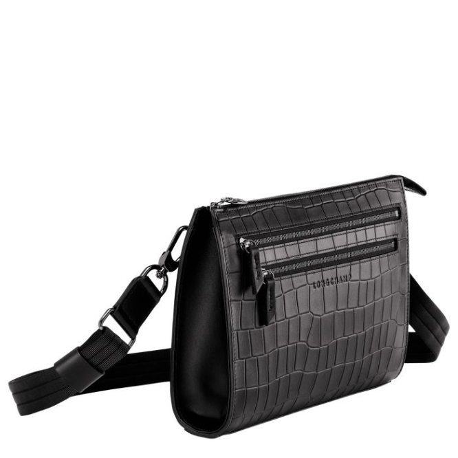 Women's Longchamp Croco Block Crossbody Bags Black | UAE-2648PT