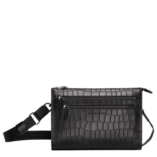 Women\'s Longchamp Croco Block Crossbody Bags Black | UAE-2648PT