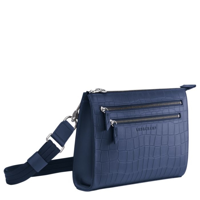 Women's Longchamp Croco Block Crossbody Bags Navy | UAE-7941CV