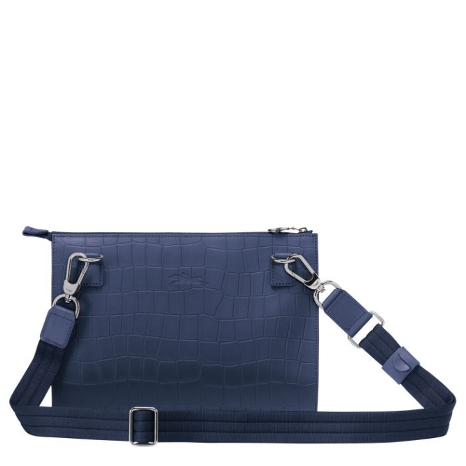 Women's Longchamp Croco Block Crossbody Bags Navy | UAE-7941CV