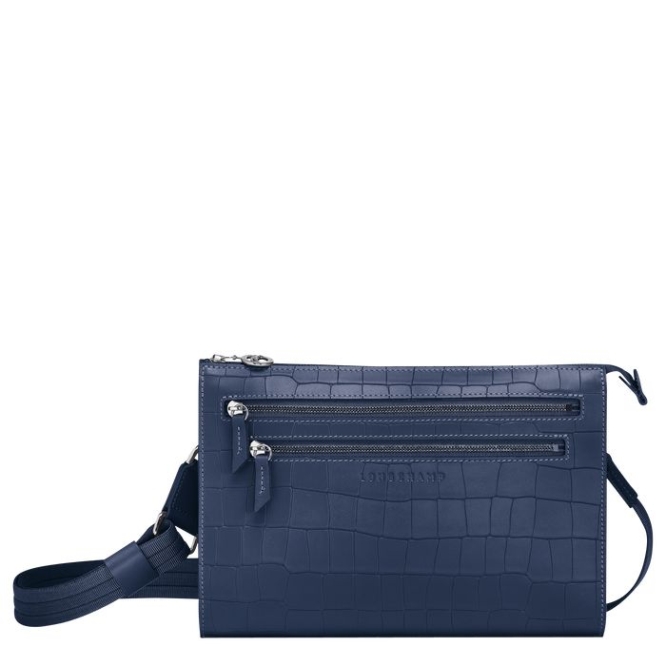 Women\'s Longchamp Croco Block Crossbody Bags Navy | UAE-7941CV