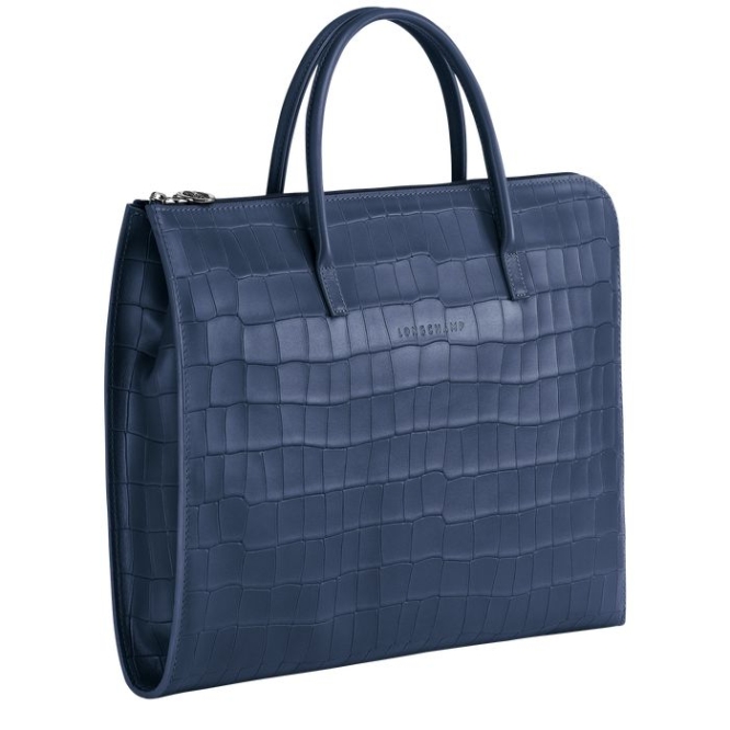 Women's Longchamp Croco Block S Document Holders Navy | UAE-1359RB