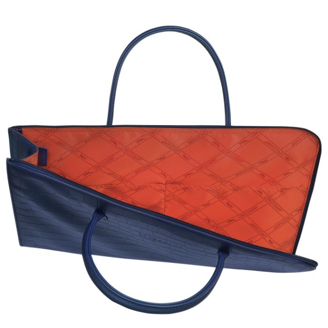 Women's Longchamp Croco Block S Document Holders Navy | UAE-1359RB