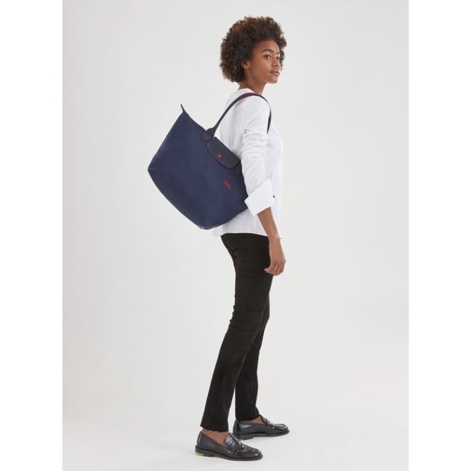 Women's Longchamp Le Pliage Club L Shoulder Bags Navy | UAE-6407QX