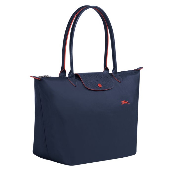 Women's Longchamp Le Pliage Club L Shoulder Bags Navy | UAE-6407QX