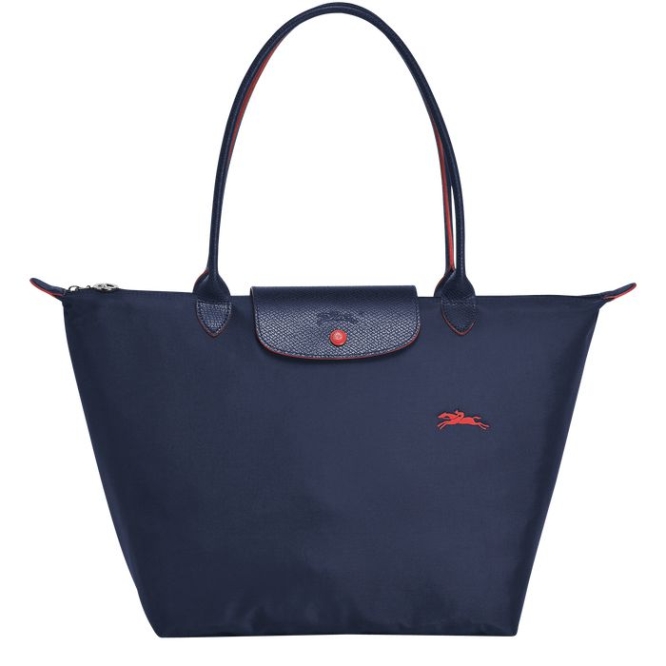 Women\'s Longchamp Le Pliage Club L Shoulder Bags Navy | UAE-6407QX