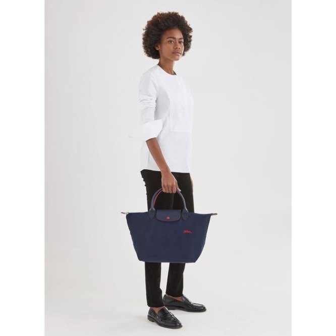 Women's Longchamp Le Pliage Club M Top-handle Bags Navy | UAE-8601PM