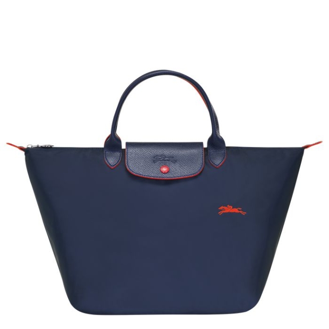 Women\'s Longchamp Le Pliage Club M Top-handle Bags Navy | UAE-8601PM