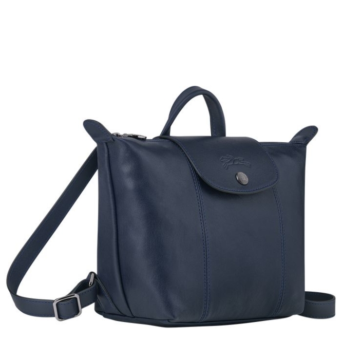 Women's Longchamp Le Pliage Cuir Backpacks Navy | UAE-1409XA