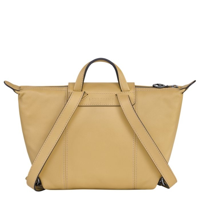 Women's Longchamp Le Pliage Cuir Backpacks Beige | UAE-3061AJ