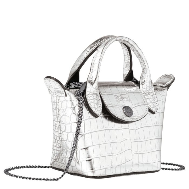 Women's Longchamp Le Pliage Cuir Croco Crossbody Bags Silver | UAE-5761JN