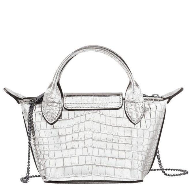 Women's Longchamp Le Pliage Cuir Croco Crossbody Bags Silver | UAE-5761JN