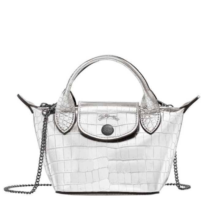 Women\'s Longchamp Le Pliage Cuir Croco Crossbody Bags Silver | UAE-5761JN