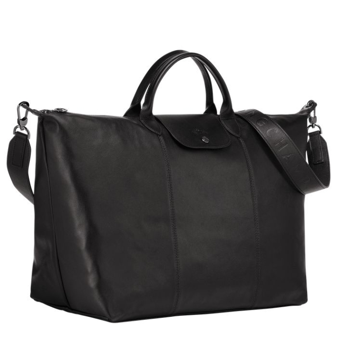 Women's Longchamp Le Pliage Cuir L Travel Bags Black | UAE-6290FQ