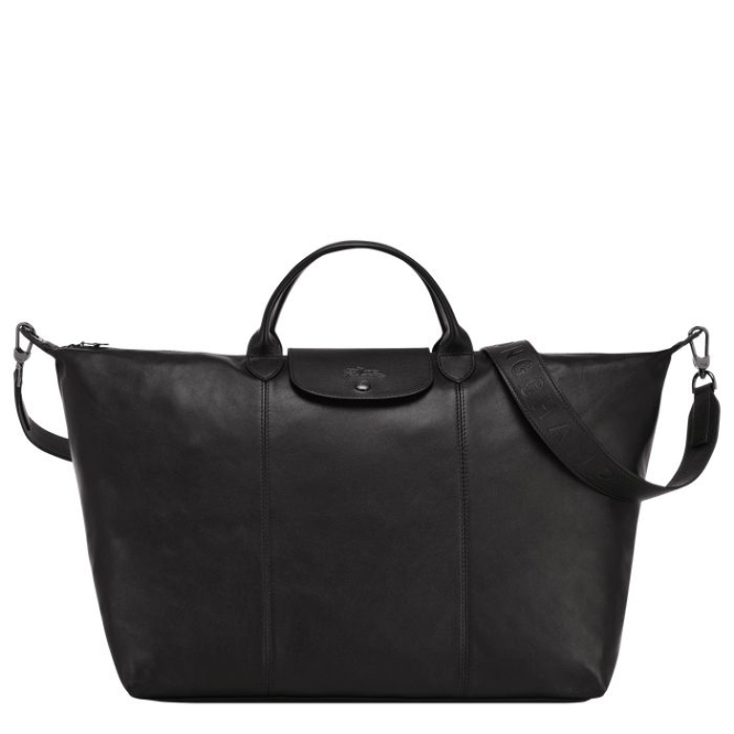 Women\'s Longchamp Le Pliage Cuir L Travel Bags Black | UAE-6290FQ