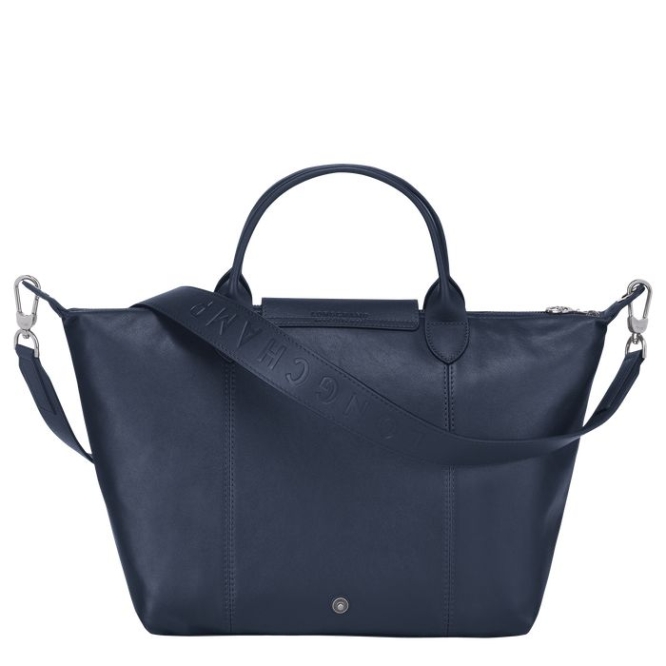 Women's Longchamp Le Pliage Cuir M Top-handle Bags Navy | UAE-0128LM