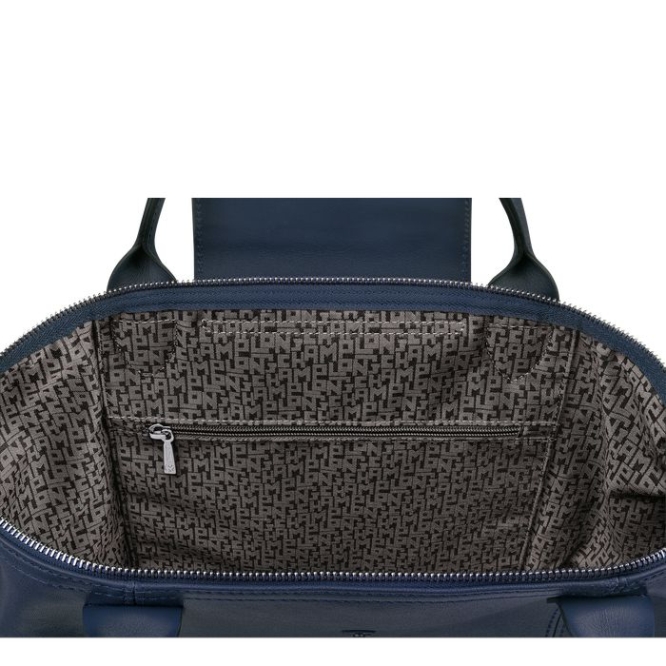 Women's Longchamp Le Pliage Cuir M Top-handle Bags Navy | UAE-0128LM