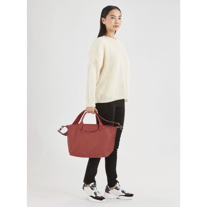 Women's Longchamp Le Pliage Cuir M Top-handle Bags Red | UAE-0287NO