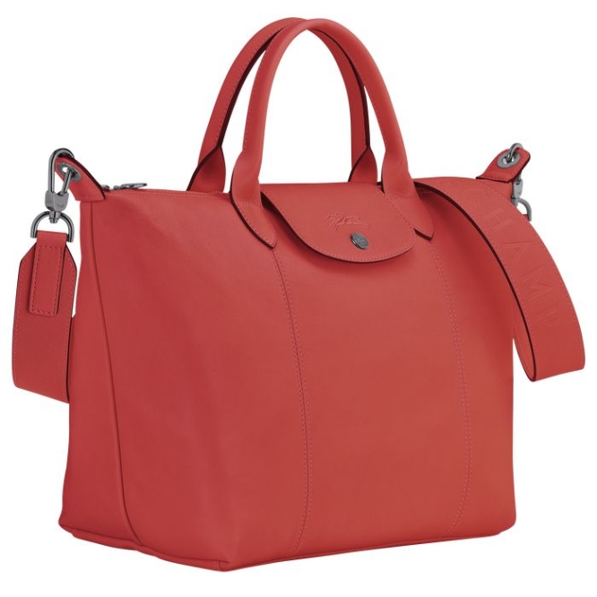 Women's Longchamp Le Pliage Cuir M Top-handle Bags Red | UAE-0287NO