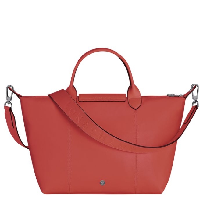 Women's Longchamp Le Pliage Cuir M Top-handle Bags Red | UAE-0287NO