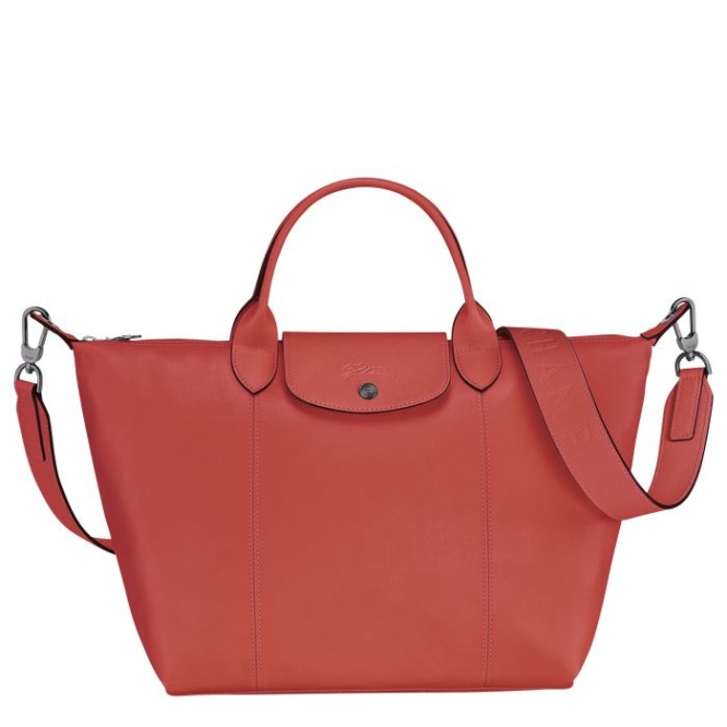 Women\'s Longchamp Le Pliage Cuir M Top-handle Bags Red | UAE-0287NO