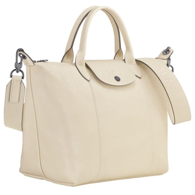 Women's Longchamp Le Pliage Cuir M Top-handle Bags Beige | UAE-3467HX