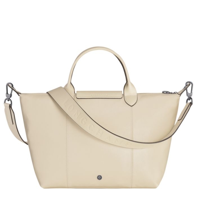 Women's Longchamp Le Pliage Cuir M Top-handle Bags Beige | UAE-3467HX