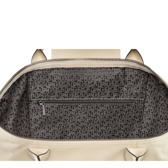 Women's Longchamp Le Pliage Cuir M Top-handle Bags Beige | UAE-3467HX