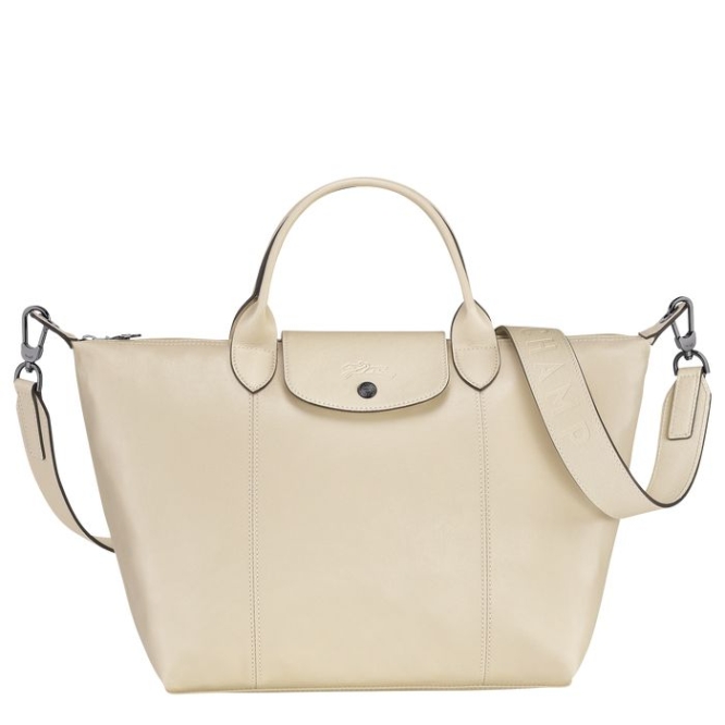 Women\'s Longchamp Le Pliage Cuir M Top-handle Bags Beige | UAE-3467HX