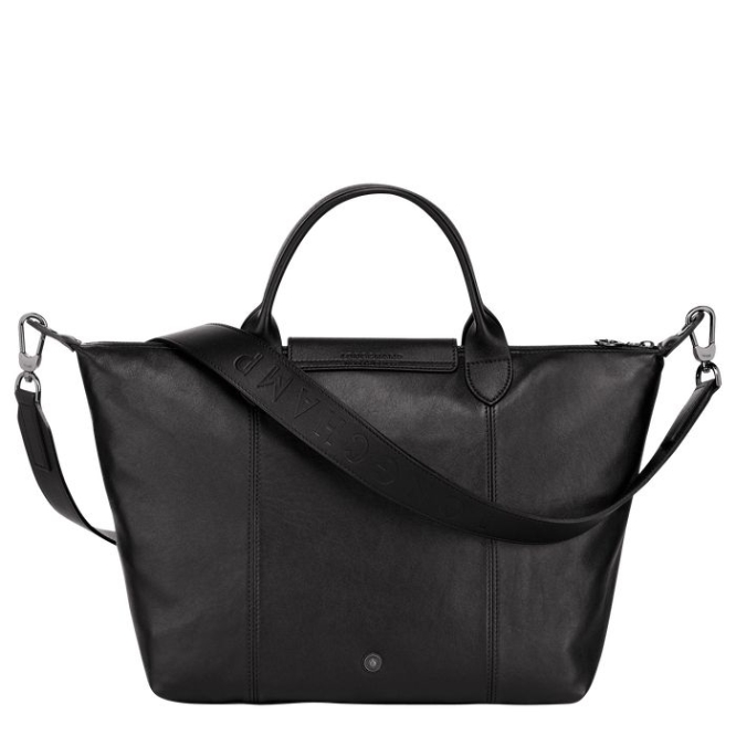 Women's Longchamp Le Pliage Cuir M Top-handle Bags Black | UAE-3895QV