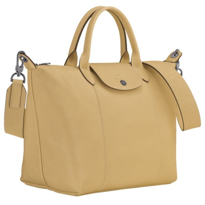 Women's Longchamp Le Pliage Cuir M Top-handle Bags Beige | UAE-7126SP