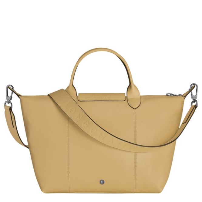 Women's Longchamp Le Pliage Cuir M Top-handle Bags Beige | UAE-7126SP